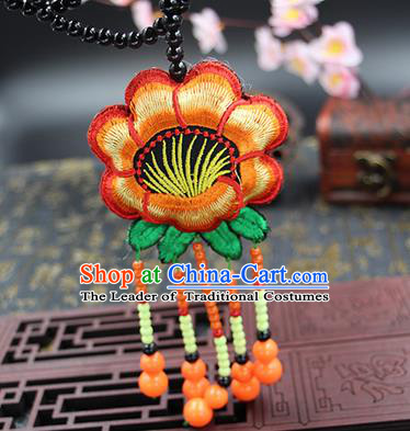 Traditional Chinese Miao Nationality Necklace, Hmong Folk Wedding Embroidery Sweater Chain, Chinese Minority Nationality Jewelry Accessories for Women