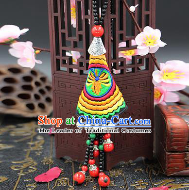 Traditional Chinese Miao Nationality Necklace, Hmong Folk Wedding Embroidery Sweater Chain, Chinese Minority Nationality Jewelry Accessories for Women