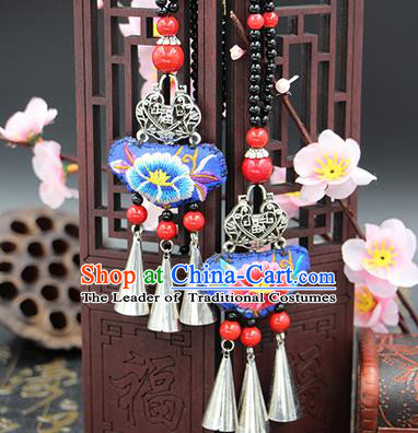 Traditional Chinese Miao Nationality Necklace, Hmong Folk Wedding Embroidery Sweater Chain, Chinese Minority Nationality Jewelry Accessories for Women