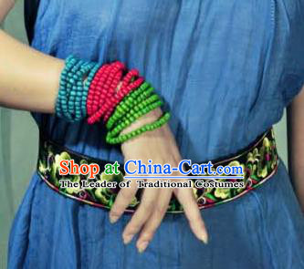 Traditional Chinese Miao Nationality Belts, Hmong Female Folk Wedding Embroidery Belt, Chinese Minority Nationality Jewelry Accessories for Women