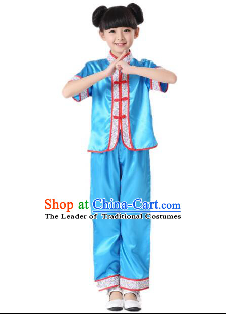 Chinese Traditional Wu Shu Clothes For Children Boys Girls Teenager Kung Fu Dress Tai Chi Tai Ji Chuan Martial Arts Uniform Complete Set Blue