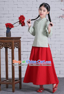 Chinese Traditional Dress for Girls Wu Si Period Student Dress Kid Children Min Guo Clothes Ancient Chinese Costume Stage Show Pink Top Green Skirt