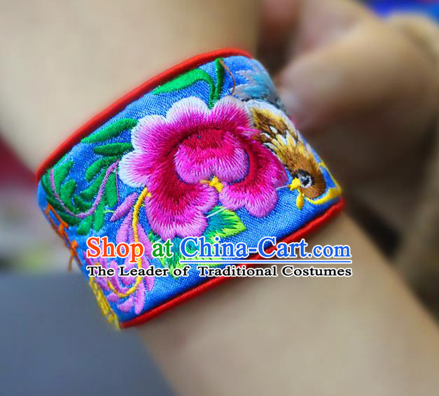 Traditional Chinese Miao Nationality Jewelry Accessories Bracelet, Hmong Ethnic Accessories Embroidery Bracelet for Women