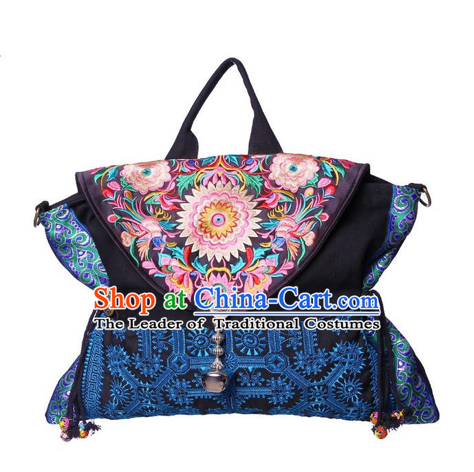 Traditional Chinese Miao Nationality Jewelry Accessories Bags, Hmong Ethnic Accessories Embroidery Shoulder Handbags for Women