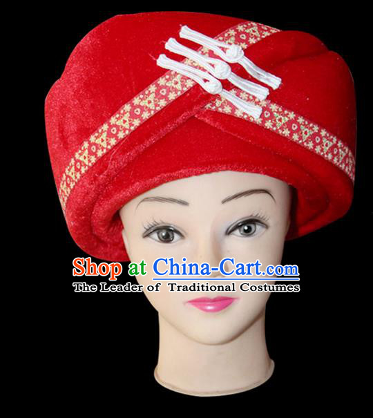 Traditional Chinese Miao Nationality Jewelry Accessories Hats, Tujiazu Ethnic Accessories, Chinese Minority Tujia Nationality Embroidery Headwear Hat for Women