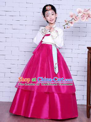 Korean Traditional Girl Dress Princess Clothes Children Dancing Costume Stage Show Halloween White Top Red Skirt