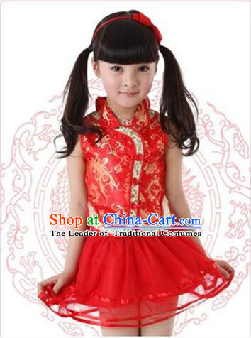 Skirt For Children Girl Qipao Style Chinese Traditional Summer Princess Dress Red