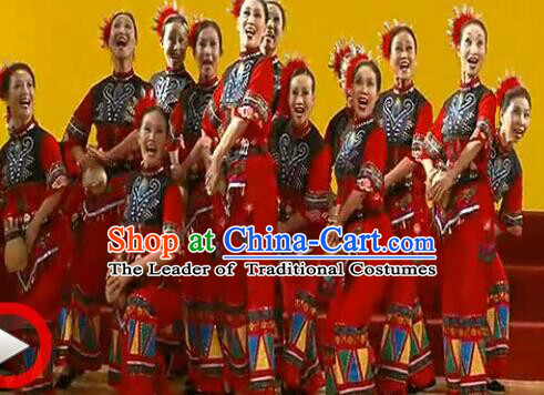 Traditional Chinese She Nationality Dancing Costume, Shezu Female Folk Dance Ethnic Dress, Chinese Minority Nationality Embroidery Costume for Women