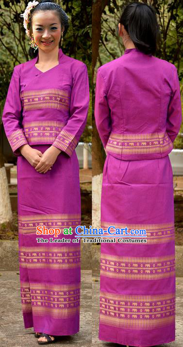 Traditional Asian Thai Dance Costume Complete Set, Chinese Dai Nationality Clothing for Women