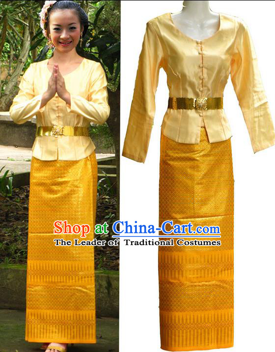 Traditional Asian Thai Dance Costume Complete Set, Chinese Dai Nationality Clothing for Women