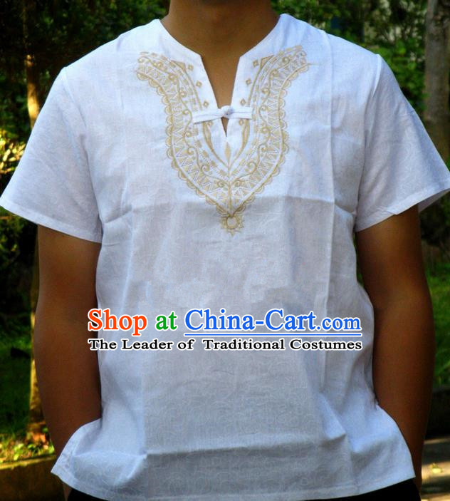 Traditional Asian Thai Male T-shirt, Thai Clothes Cotton Shirt for Men