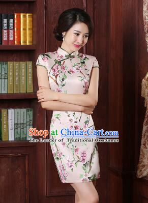 One Piece Dress Qi Pao Cheongsam Styel Short Sleeves Chinese Traditional Clothes Summer