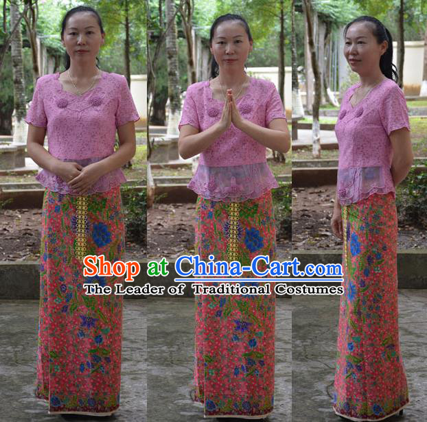 Traditional Asian Thai Palace Princess Wedding Skirt, Thai Royal Court Embroidery Dress for Women