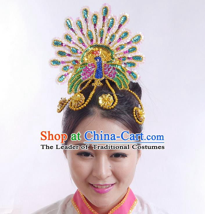 Traditional Chinese Yangge Hair Accessories, Fan Dancing Headwear, Folk Dance Yangko Headdress, China National Minority Dancing Stage Accessories