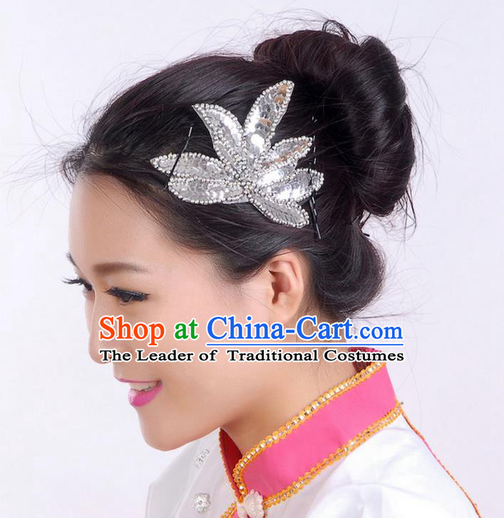 Traditional Chinese Yangge Hair Accessories, Fan Dancing Headwear, Folk Dance Yangko Peacock Dance Headdress, Stage Accessories Minimum Purchase 10