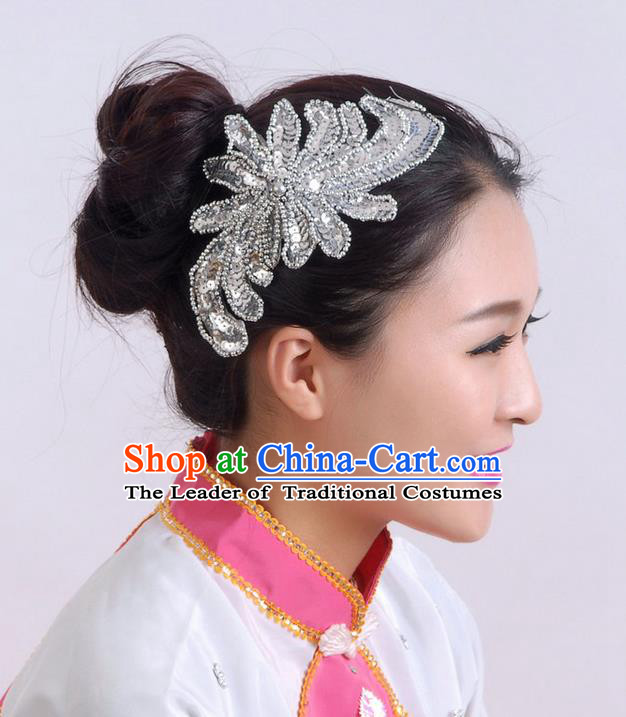 Traditional Chinese Yangge Hair Accessories, Fan Dancing Headwear, Folk Dance Yangko Peacock Dance Headdress, Stage Accessories Minimum Purchase 10