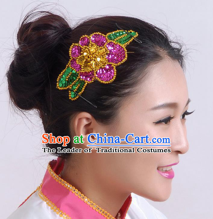 Traditional Chinese Yangge Hair Accessories, Fan Dancing Headwear, Folk Dance Yangko Peacock Dance Headdress, Stage Accessories Minimum Purchase 10