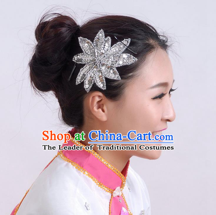 Traditional Chinese Yangge Hair Accessories, Fan Dancing Headwear, Folk Dance Yangko Peacock Dance Headdress, Stage Accessories Minimum Purchase 10