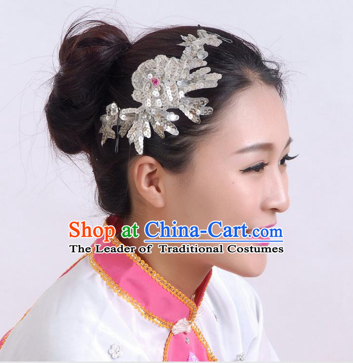 Traditional Chinese Yangge Hair Accessories, Fan Dancing Headwear, Folk Dance Yangko Peacock Dance Headdress, Stage Accessories Minimum Purchase 10