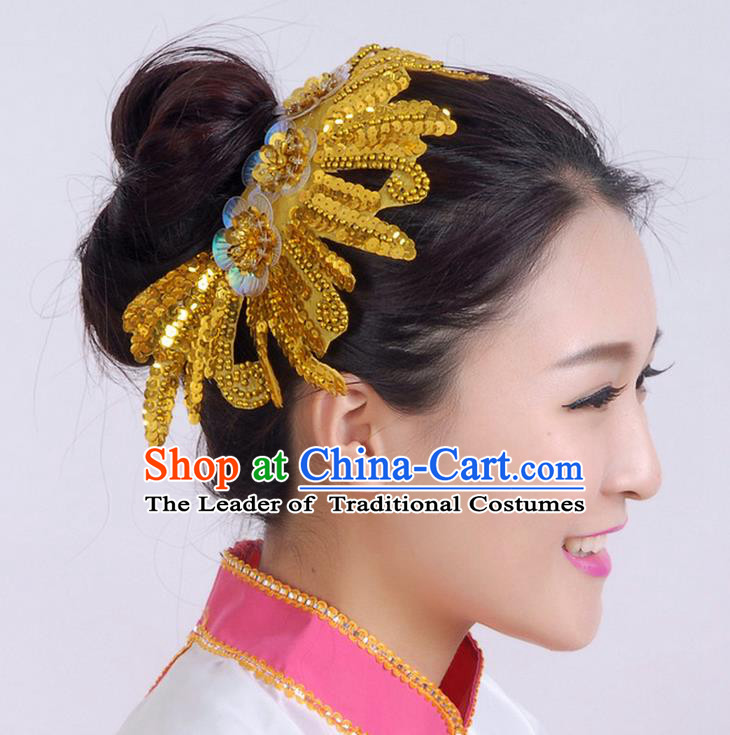 Traditional Chinese Yangge Hair Accessories, Fan Dancing Headwear, Folk Dance Yangko Peacock Dance Headdress, Stage Accessories Minimum Purchase 10