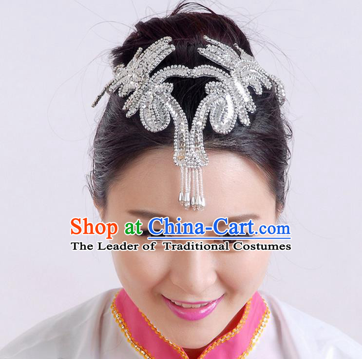 Traditional Chinese Yangge Hair Accessories, Fan Dancing Headwear, Folk Dance Yangko Peacock Dance Headdress, Stage Accessories Minimum Purchase 10