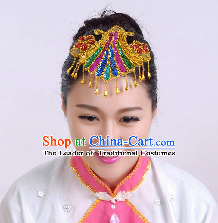 Traditional Chinese Yangge Hair Accessories, Fan Dancing Headwear, Folk Dance Yangko Peacock Dance Headdress, Stage Accessories Minimum Purchase 10