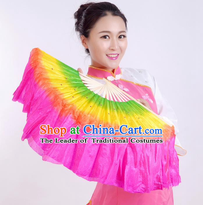 Traditional Chinese Yangge Fans, Silk Traditional Chinese Fans Oriental Fan Folk Dance Dance Ribbons Cultural Dances Hand Fan Minimum Purchase 10