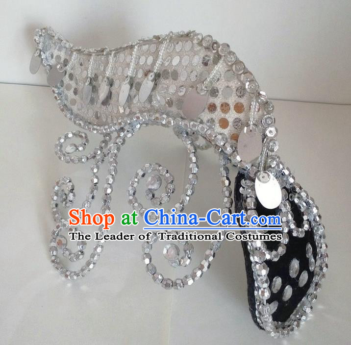 Traditional Chinese Yangge Hair Accessories, Fan Dancing Headwear, Folk Dance Yangko Headdress, China National Minority Peacock Dancing Stage Accessories