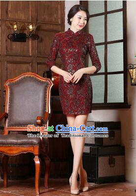 Chinese Traditional One Piece Dobby Cotton Dress Bracelet Sleeves Qi Pao Cheongsam Styel Short Sleeves Chinese Traditional Clothes Three Quarter Sleeve