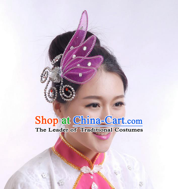 Traditional Chinese Yangge Hair Accessories, Fan Dancing Headwear, Folk Dance Yangko Peacock Dance Headdress, Stage Accessories