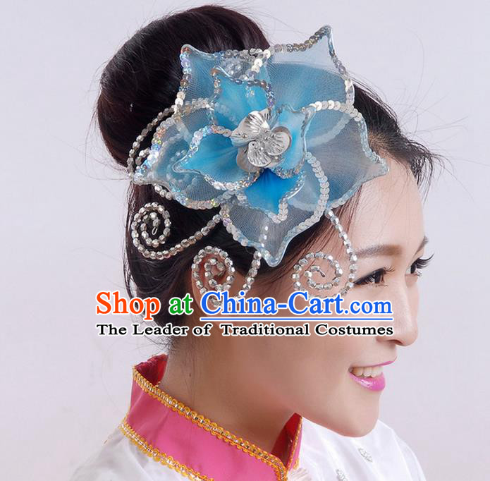 Traditional Chinese Yangge Hair Accessories, Fan Dancing Headwear, Folk Dance Yangko Peacock Dance Headdress, Stage Accessories