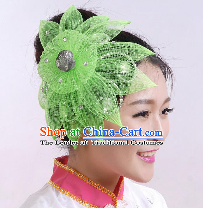 Traditional Chinese Yangge Hair Accessories, Fan Dancing Headwear, Folk Dance Yangko Peacock Dance Headdress, Stage Accessories