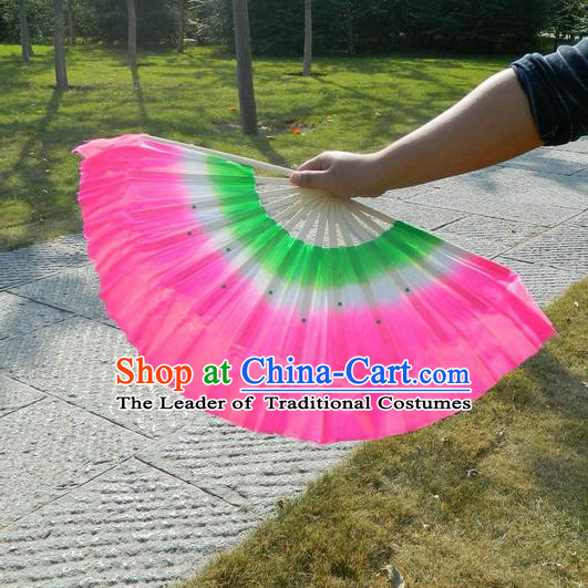 Traditional Pure Silk Color Change Chinese Dance Folk Dance Hand Fans Yangge Dance Hand Fan Oriental Fan