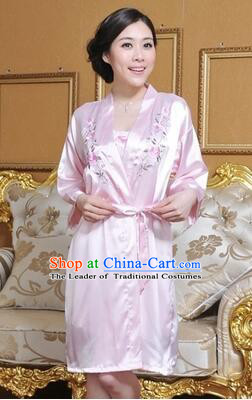 Embroidery Night Gown Women Sexy Camisole Skirt Two Pieces Night Suit Nighty Bedgown Pink