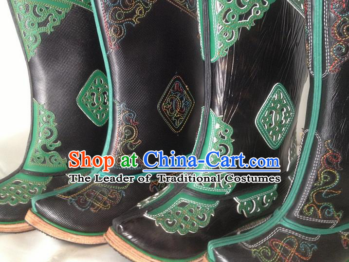 Traditional Chinese Minority Mongol Nationality Ethnic Minorities Mongolian Dance Cowhide Boots Mongolian Knee Boots Jockey Boots Tanks Boots for Men