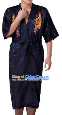 New Style Kimono Dragon Embroidered Chinese Loong Dragon Men Night Gown Leisure Clothes for Emperors Black