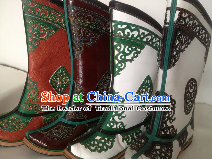 Traditional Chinese Minority Mongol Nationality Ethnic Minorities Mongolian Dance Cowhide Boots Mongolian Knee Boots Jockey Boots Tanks Boots for Men