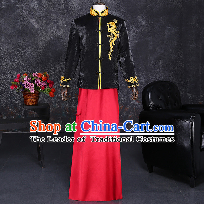 Ancient Chinese Costume, Chinese Style Wedding Dress, Ancient Long Dragon Flown, Groom Toast Clothing Mandarin Jacket For Men