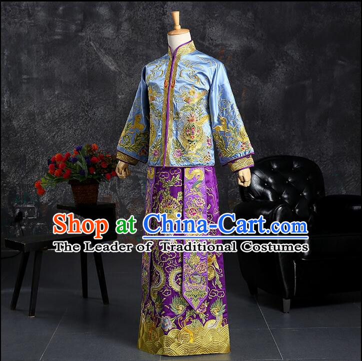 Ancient Chinese Costume Chinese Style Wedding Dress, Ancient Long Dragon And Phoenix Flown, Groom Toast Clothing For Men