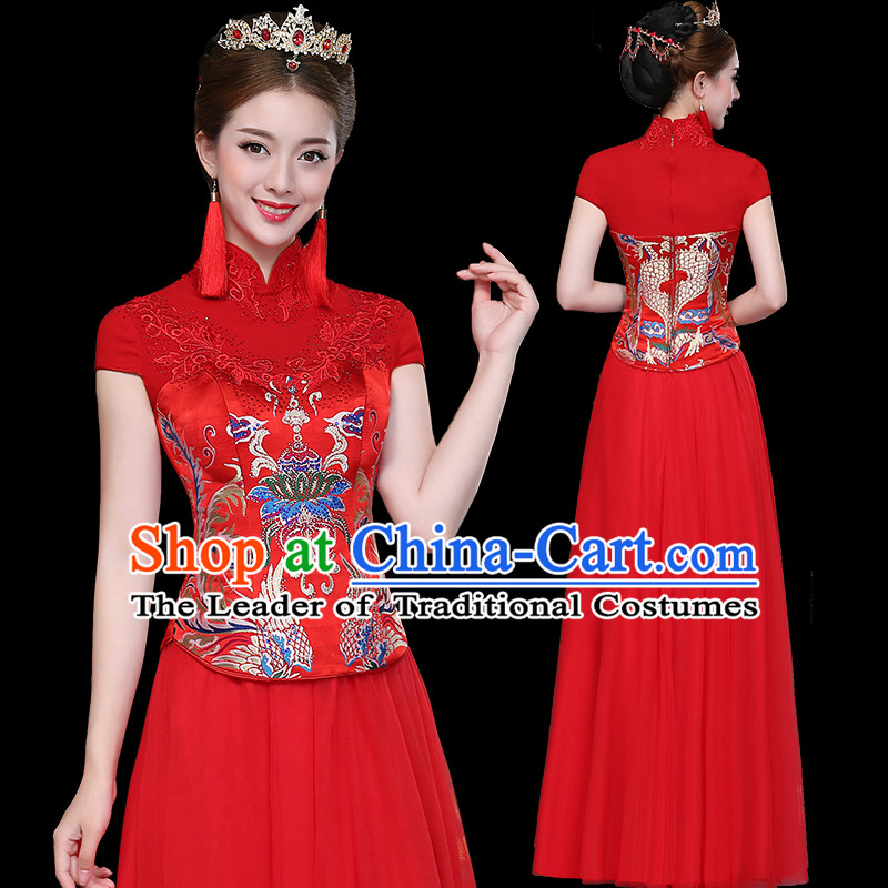 Ancient Chinese Costume, Xiuhe Suits, Chinese Style Wedding Dress Red Restoring Ancient Women Flown, Bride Toast Cheongsam