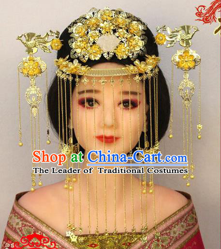 Chinese Ancient Style Hair Jewelry Accessories, Hairpins, Tang Dynasty Xiuhe Suits Wedding Bride Headwear, Headdress, Imperial Empress Queen Handmade Hair Fascinators for Women