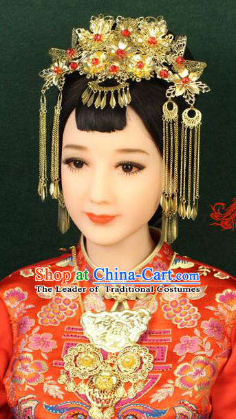 Chinese Ancient Style Hair Jewelry Accessories, Hairpins, Hanfu Xiuhe Suits Wedding Bride Imperial Empress Handmade Phoenix for Women