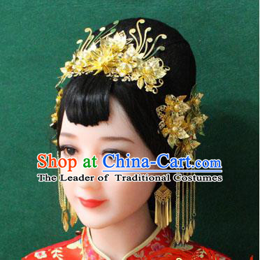 Chinese Ancient Style Hair Jewelry Accessories, Hairpins, Hanfu Xiuhe Suits Wedding Bride Imperial Empress Handmade Phoenix for Women