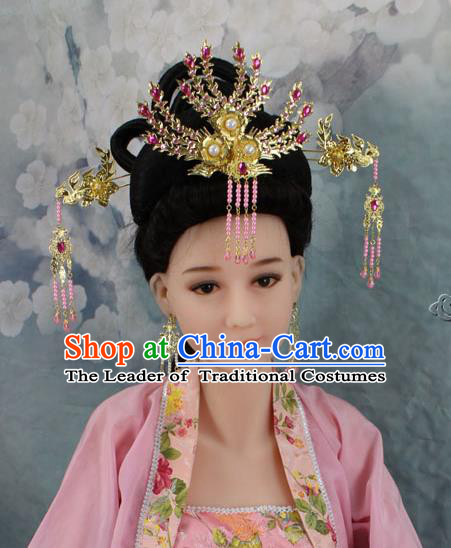 Chinese Ancient Style Hair Jewelry Accessories, Hairpins, Hanfu, Wedding Bride Imperial Empress Princess Handmade Phoenix for Women