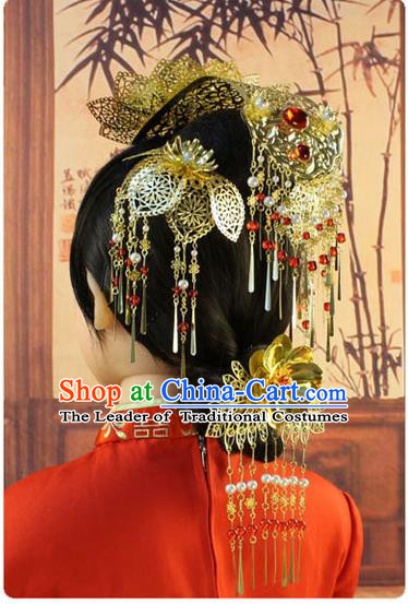 Chinese Ancient Style Hair Jewelry Accessories, Hairpins, Tang Dynasty Xiuhe Suit Wedding Bride Phoenix Coronet, Hair Accessories for Women