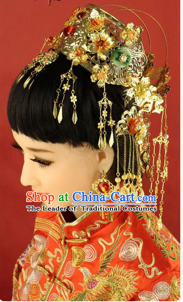 Chinese Ancient Style Hair Jewelry Accessories, Hairpins, Tang Dynasty Xiuhe Suit Wedding Bride Phoenix Coronet, Hair Accessories for Women