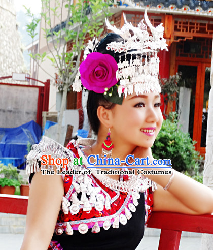 Chinese Miao Tribe Headwear Silver Hat