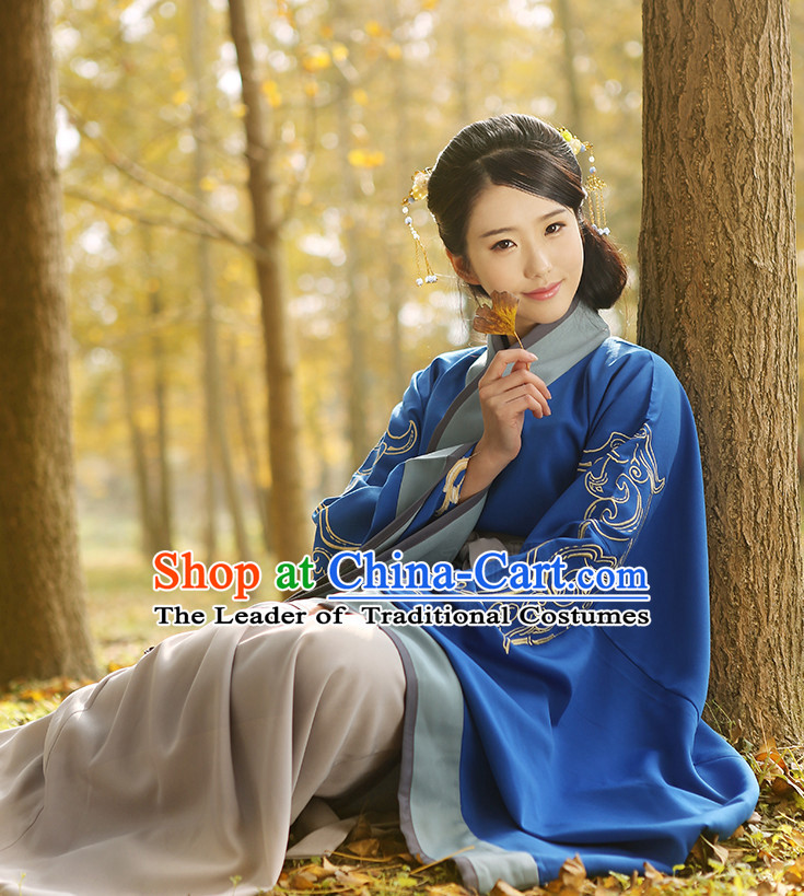 Ancient Chinese Hanfu Clothing and Headpieces Complete Set for Women