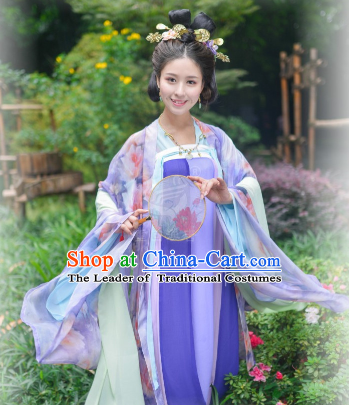 Chinese Style Dresses Kimono Dress Tang Dynasty Outfit and Hair Accessories Complete Set for Women