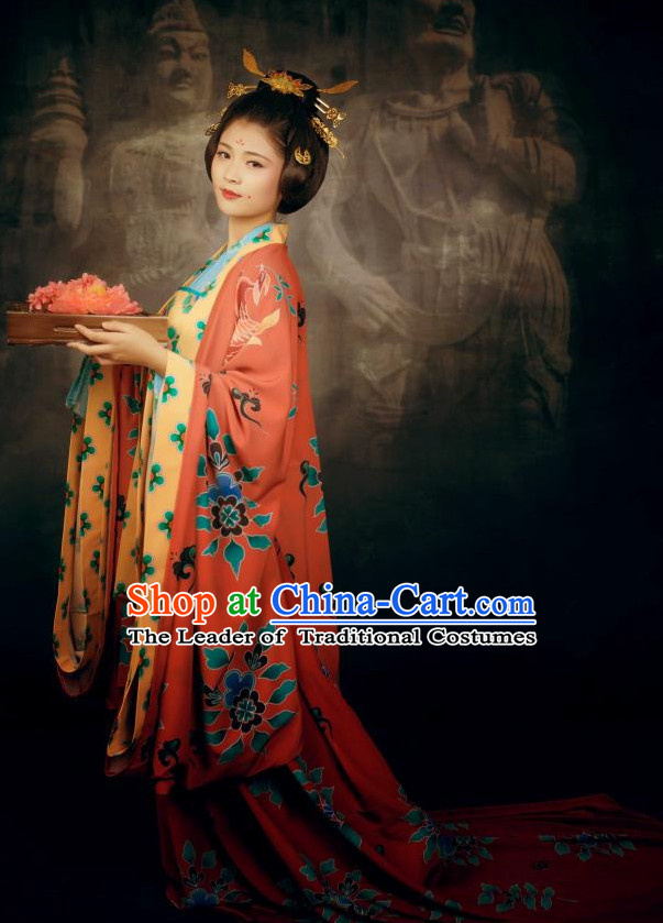 Ancient Chinese Style Dresses Tang Dynasty Clothing Clothes Han Chinese Costume Hanfu and Hair Jewelry Complete Set for Women Adults Children